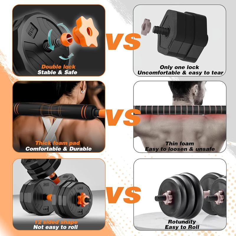 Adjustable Weight Dumbbell Set, 44/66/88LBS Weight Set Use as Dumbbell, Barbell, Kettlebell and Push-Up Pesas Para Ejercicios En Casa, Multi-Functional Fitness Exercise Equipment for Home Gym