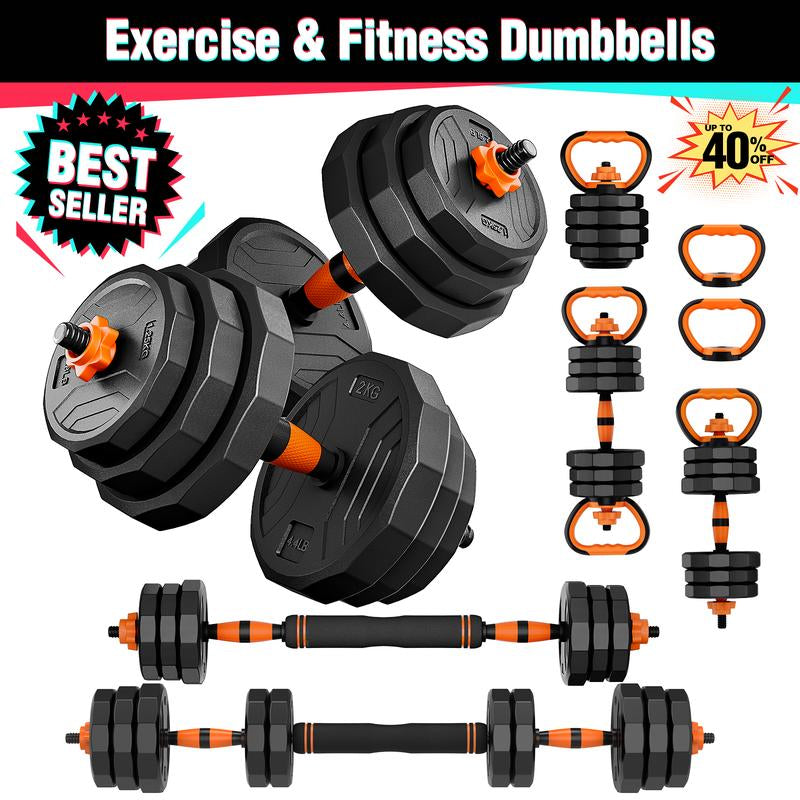 Adjustable Weight Dumbbell Set, 44/66/88LBS Weight Set Use as Dumbbell, Barbell, Kettlebell and Push-Up Pesas Para Ejercicios En Casa, Multi-Functional Fitness Exercise Equipment for Home Gym